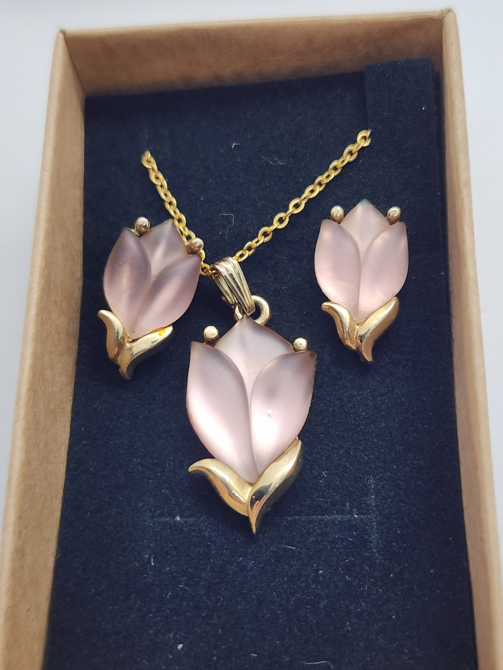 Gold-Tone Purple Tulip Pendant Necklace & Earring Set